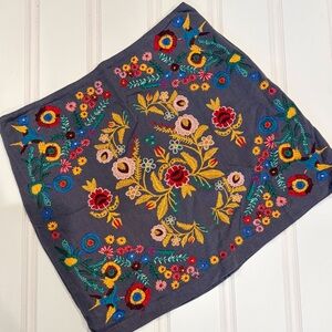 Umgee Embroidered Mini Skirt Small Gray Boho Floral  Western